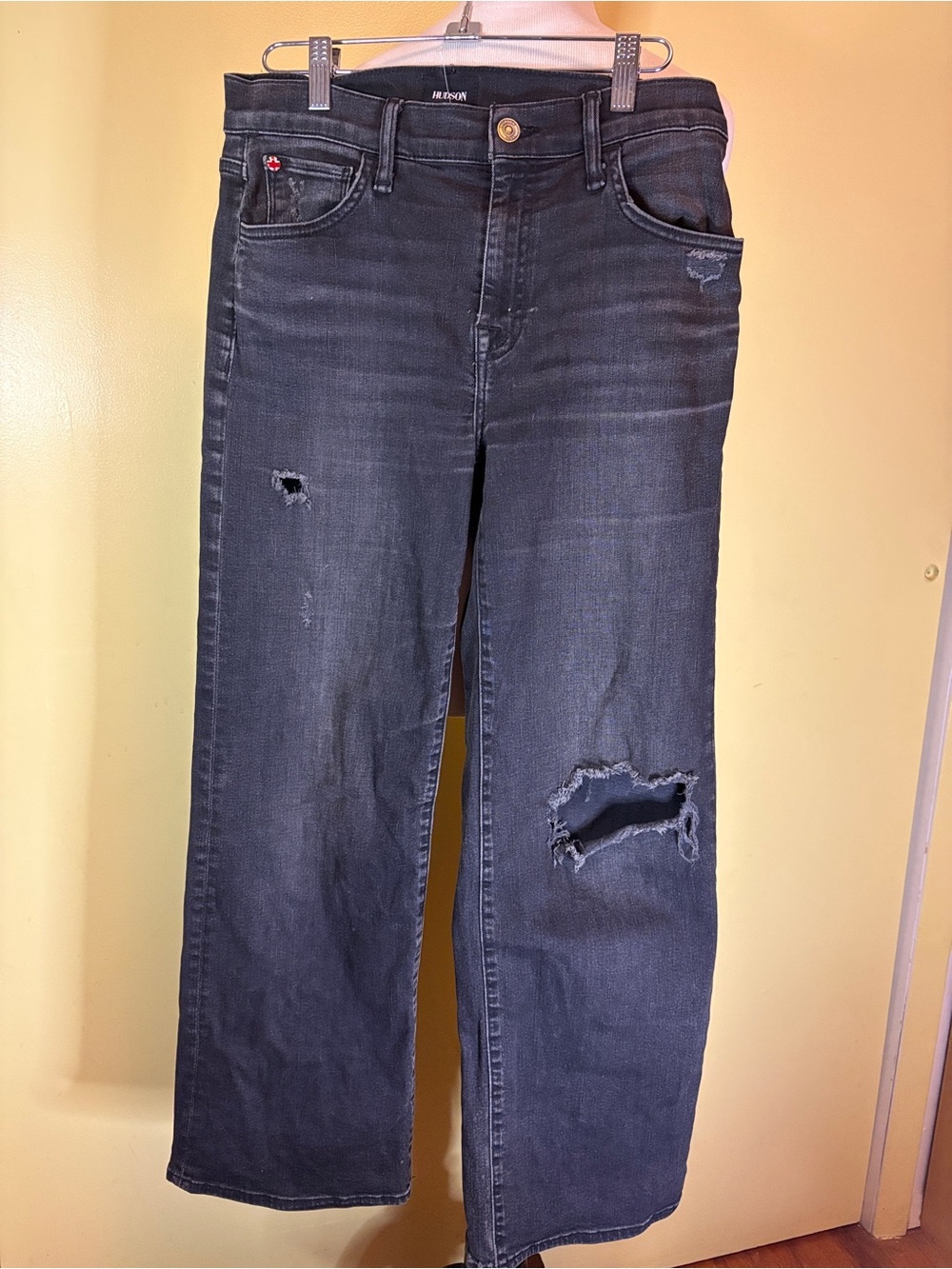 Hudson Rosalie Jeans Black Distressed Wide-Leg Jeans